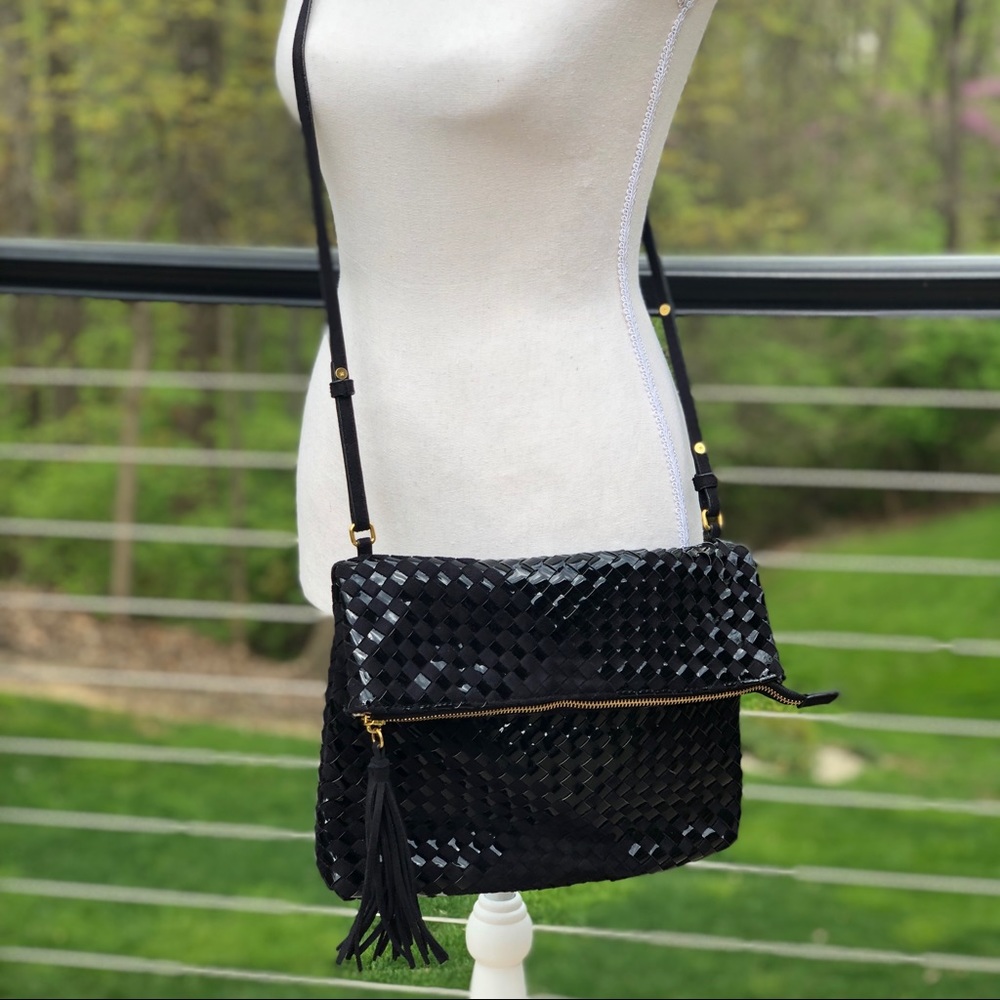 STEVEN Foldover Black Suede Crossbody